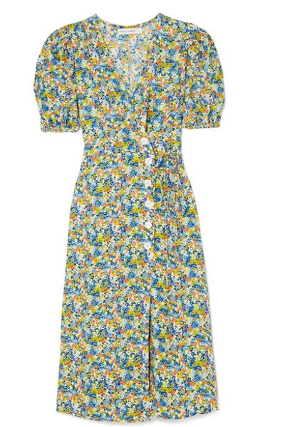 Faithfull The Brand Marta Floral-print Crepe Wrap Midi Dress In Light Blue  | ModeSens