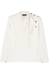 ISABEL MARANT SAKI PUSSY-BOW POLKA-DOT SILK-BLEND JACQUARD BLOUSE