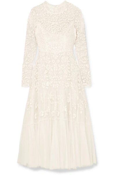 Needle & Thread Bella Embellished Tulle Midi Dress In Ivory