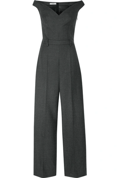 Prada Off-the-shoulder Checked Wool-blend Jumpsuit In Dark Grey