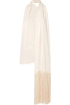 OSCAR DE LA RENTA Draped fringed crepe halterneck blouse