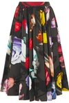 Prada Gonna Midi In Cotone A Pieghe Con Stampa Floreale In Black
