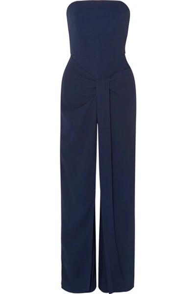 Roland Mouret Monaco Strapless Gathered Cady Wide-leg Jumpsuit In Midnight Blue
