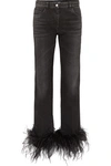 PRADA CROPPED FEATHER-TRIMMED STRAIGHT-LEG JEANS