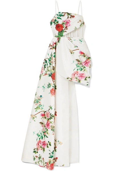 Alex Perry Reid Draped Tulle-trimmed Floral-print Satin-crepe Gown In White