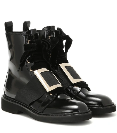 Roger Vivier 30mm Viv Rangers Brushed Leather Boots In Black