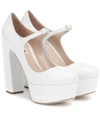 Miu Miu Leather Mary Jane Platform Pumps In White