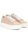 Miu Miu Embellished Patent Leather Sneakers In Beige