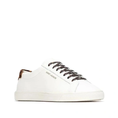 Saint Laurent Andy Calf Hair-trimmed Leather Sneakers In White