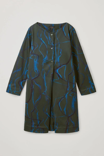Cos Printed Long-sleeved A-line Dress In Green