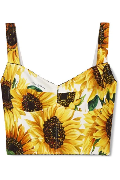 Dolce & Gabbana Cropped Floral-print Cady Bustier Top In Ivory