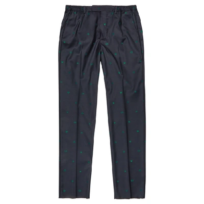 Gucci Navy Embroidered Wool Trousers