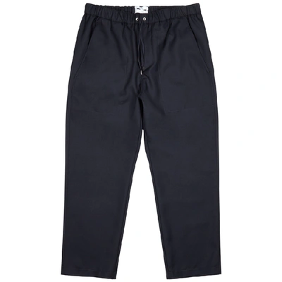 Oamc Navy Cropped Tapered Wool Trousers
