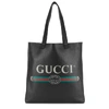 GUCCI BLACK LOGO-PRINT LEATHER TOTE