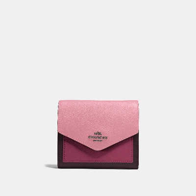 Coach Small Wallet In Colorblock In Gunmetal/true Pink Multi