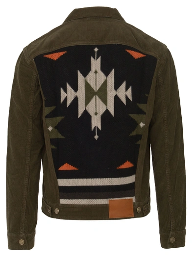 Alanui Slim-fit Intarsia Cashmere-panelled Cotton-corduroy Jacket In Green