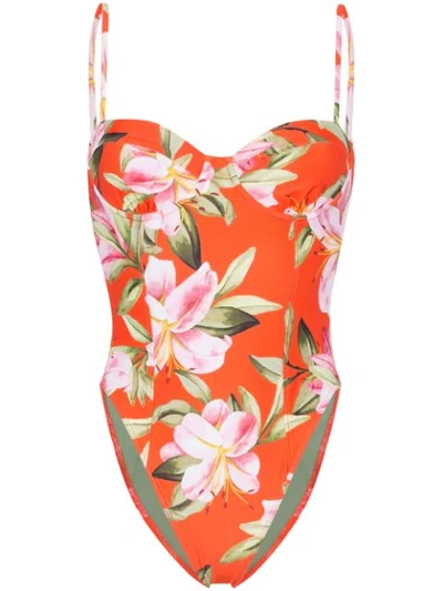 Mara Hoffman Desiree High-leg Floral One-piece Swimsuit With Underwire In Orange