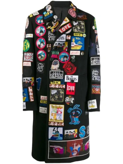 Stella Mccartney Arthur Long Double Breasted Coat With Beatles Badges In Black