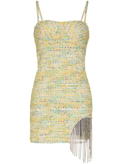 Area Embellished Viscose Blend Tweed Dress In Yellow,green