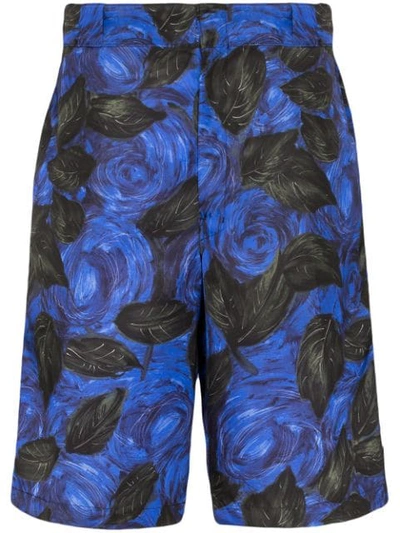 Prada Men's Gabardine Nylon Foliage Shorts In 102 - Blue