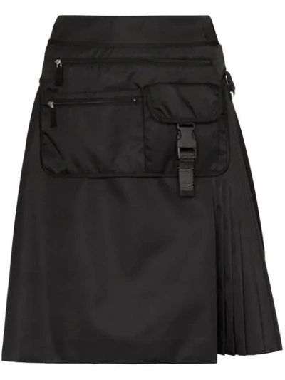 Prada Gabardine Belt Bag Pleated Skirt In F0002 Black