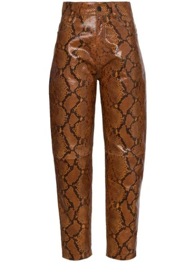 Attico High-rise Tapered Python-effect Leather Trousers In Brown