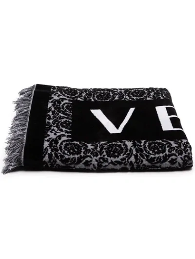 Versace Logo Beach Towel In Black