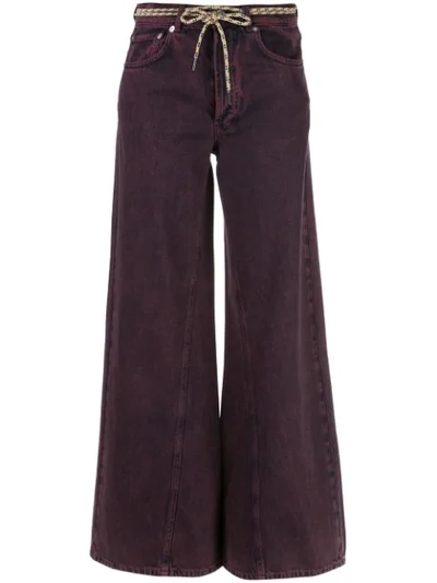 Ganni Belted Faded High-rise Wide-leg Jeans In Purple