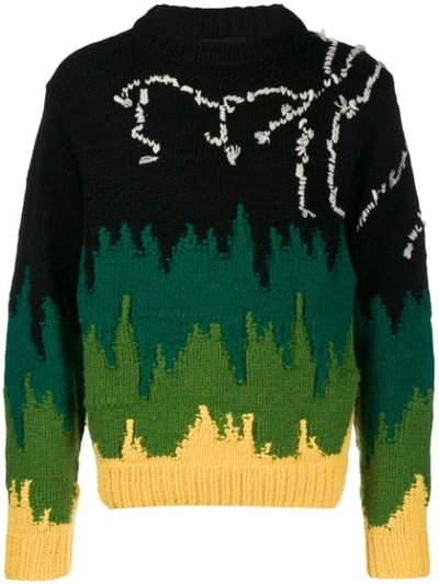 Prada Lightning-embroidered Wool Sweater In Black