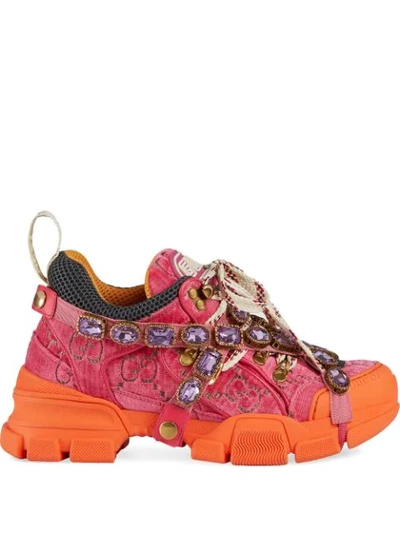 Gucci Women's Flashtrek Trainer With Crystals In Pink