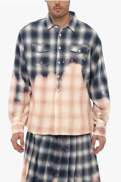 1989 Studio Acid Wash Effect Plaid Check Shirt With Spread Collar In Blue