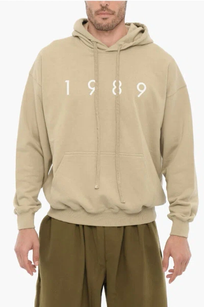 1989 Studio Brushed Cotton Hoodie With Contrasting Logo In Beige
