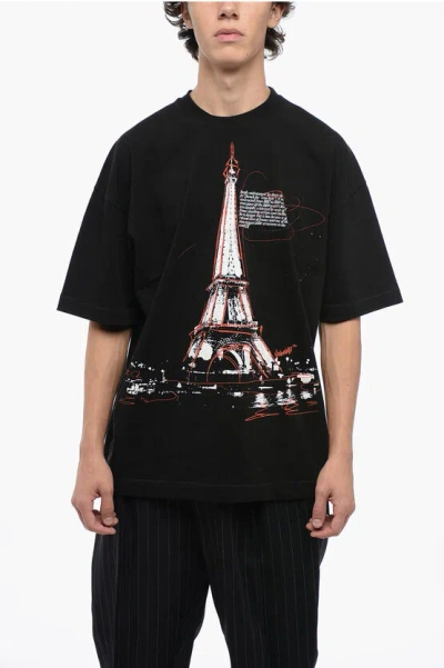 1989 Studio Cotton Crew-neck T-shirt With Frontal Print In Black
