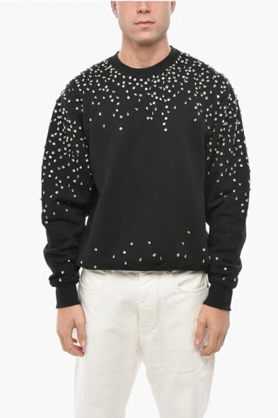 1989 Studio Crew Neck Brushed Cotton Sweatshirt With Rhinestones In Black