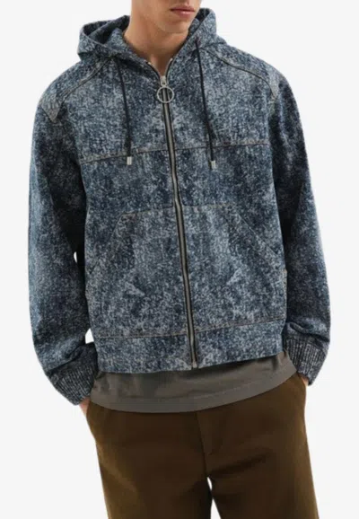 1989 Studio Denim Marbled Zip-up Sweatshirt In Blue