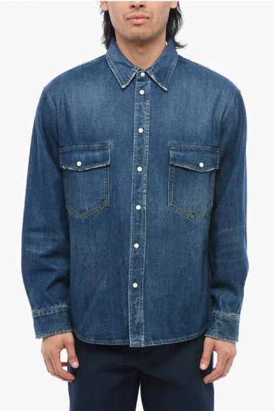 1989 Studio Denim Overshirt With Double Breast Pocket And Embossed Logo In Blue