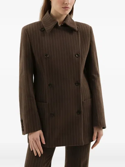 1989 Studio Double-breasted Pinstripe Blazer In Brown