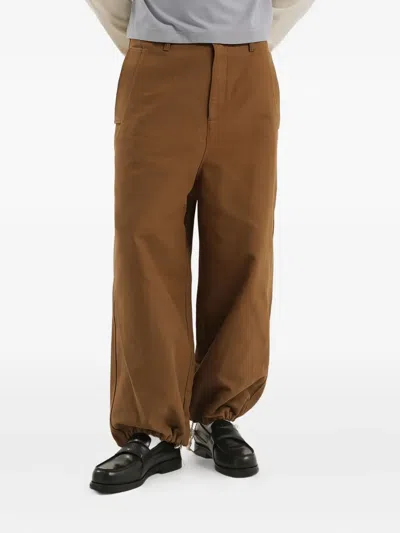 1989 Studio Elasticated Cuffs Side Pockets Belt Loops Trousers In Brown