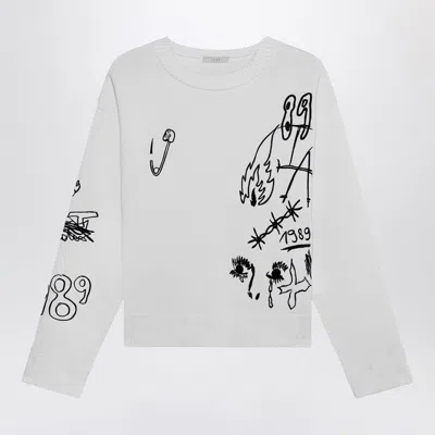 1989 STUDIO 1989 STUDIO  EMBROIDERY CROP KNIT ROUND NECK WHITE