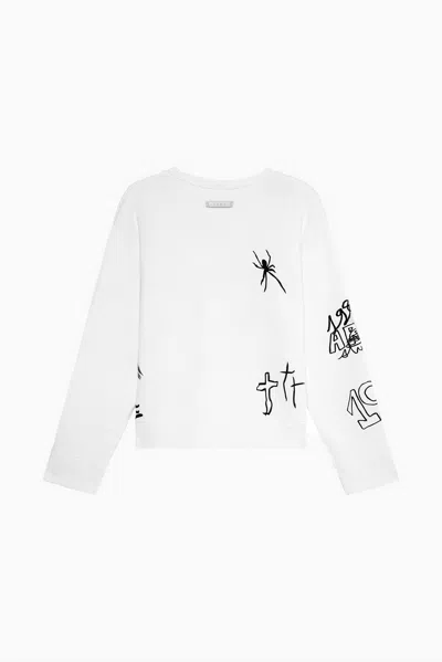 1989 Studio Embroidery Crop Knit Round Neck In White