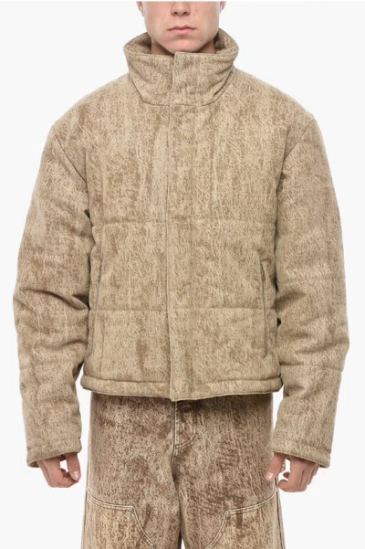 1989 Studio Flocked Fabric Padded Jacket With Embroidered Logo In Brown