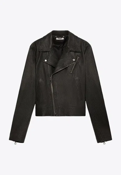 1989 STUDIO INTRECCIO LEATHER LOGO JACKET