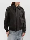 1989 Studio Leather Jacket Collar Front Pockets Ribbed Cuffs Textured Finish In Brown