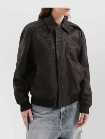 1989 STUDIO LEATHER JACKET COLLAR FRONT POCKETS RIBBED CUFFS TEXTURED FINISH