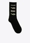 1989 Studio Ribbed Long Socks With Contrast Embroidery In Black