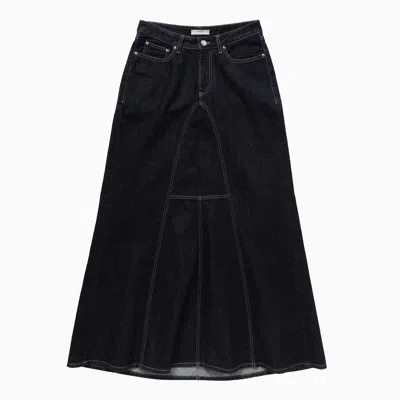 1989 Studio Long Denim Skirt With Classic Dark Wash Finish In Black