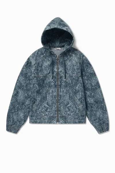 1989 Studio Marble Denim Hoodie Zip Up In Blue