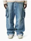 1989 Studio Acid Wash Effect Baggy Fit Cargo Jeans 25cm In Light Blue