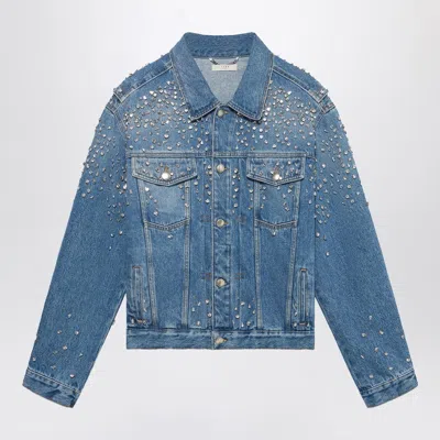 1989 Studio Men's Denim Trucker Jacket Crystals Blue