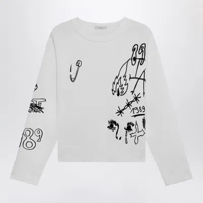1989 Studio Men's Embroidery Crop Knit Round Neck White